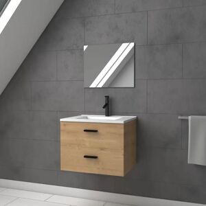 Mueble de baño de madera de roble Aurlane - Suspendido 60cm con Cajones Mueble de baño de madera de roble Aurlane - Suspendido 60cm con Cajones
