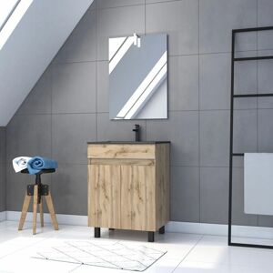 AURLANE - Mobile bagno moderno con specchio - 60cm - finitura rovere AURLANE - Mobile bagno moderno con specchio - 60cm - finitura rovere