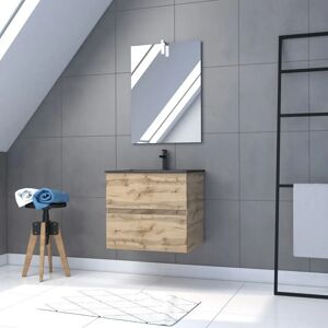 Aurlane Mobile da bagno Timber 60cm sospeso - finitura rovere, lavabo nero, specchio LED Aurlane Mobile da bagno Timber 60cm sospeso - finitura rovere, lavabo nero, specchio LED