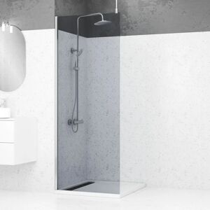 Paroi de Douche en Verre Fumé PACF385 - Réversible, Verre Trempé 8mm, Profil Ajustable Paroi de Douche en Verre Fumé PACF385 - Réversible, Verre Trempé 8mm, Profil Ajustable