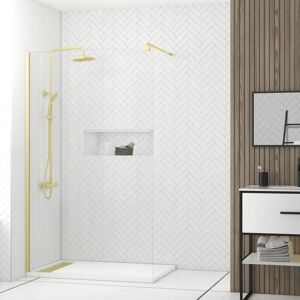 Aurlane Paroi de douche - Or Brossé 120x200, Plateforme Linéaire, Colonne Thermostatique Aurlane Paroi de douche - Or Brossé 120x200, Plateforme Linéaire, Colonne Thermostatique