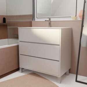 Aurlane - Mueble de Baño 80cm Lacado Blanco 3 Cajones con Lavabo de Cerámica - xenos Aurlane - Mueble de Baño 80cm Lacado Blanco 3 Cajones con Lavabo de Cerámica - xenos