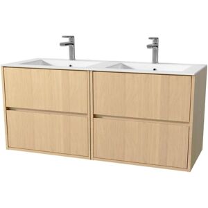 AURLANE Modelo PACM696 - Roble Claro - Cajones con cierre amortiguado - Lavabo de cerámica blanca - Mueble de baño AURLANE Modelo PACM696 - Roble Claro - Cajones con cierre amortiguado - Lavabo de cerámica blanca - Mueble de baño