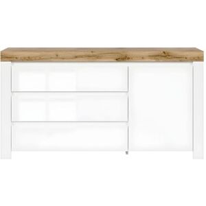 Petits-meubles Hella Buffet - 3 cajones, 1 puerta, Blanco y Madera Petits-meubles Hella Buffet - 3 cajones, 1 puerta, Blanco y Madera