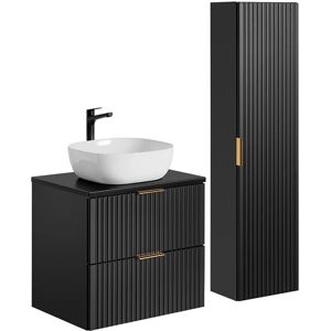 Conjunto de baño PETITS-MEUBLES Adriel - Suspendido, Lavabo de cerámica, Cajones silenciosos Conjunto de baño PETITS-MEUBLES Adriel - Suspendido, Lavabo de cerámica, Cajones silenciosos