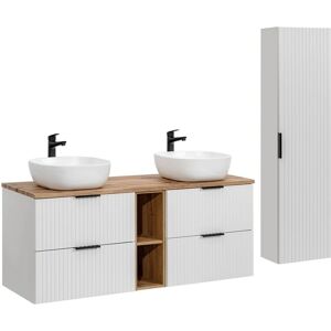 Conjunto de Mueble de Doble Lavabo Adriel Blanco - 140cm, 2 Nichos, Puerta Reversible Conjunto de Mueble de Doble Lavabo Adriel Blanco - 140cm, 2 Nichos, Puerta Reversible