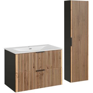 Conjunto de baño Gaia de PETITS-MEUBLES - Suspendido, 2 cajones, Lavabo de cerámica, Puerta reversible Conjunto de baño Gaia de PETITS-MEUBLES - Suspendido, 2 cajones, Lavabo de cerámica, Puerta reversible