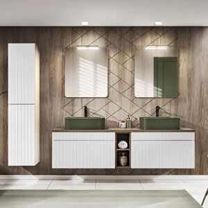 PETITS-MEUBLES Zelie Conjunto de baño con doble lavabo - 180cm, Blanco y Verde PETITS-MEUBLES Zelie Conjunto de baño con doble lavabo - 180cm, Blanco y Verde
