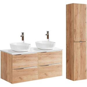 PETITS-MEUBLES - Conjunto de mueble lavabo doble de 120cm y columna April Madera y Blanco PETITS-MEUBLES - Conjunto de mueble lavabo doble de 120cm y columna April Madera y Blanco