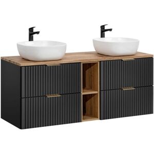 PETITS-MEUBLES Mueble lavabo doble Adriel - Negro y Madera - 140cm PETITS-MEUBLES Mueble lavabo doble Adriel - Negro y Madera - 140cm