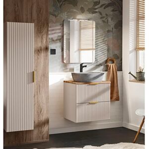 Conjunto de baño compacto PETITS-MEUBLES - Blanco y efecto madera Conjunto de baño compacto PETITS-MEUBLES - Blanco y efecto madera