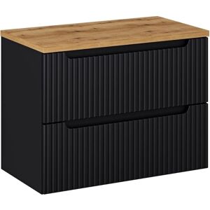 PETITS-MEUBLES Mueble de baño suspendido - 2 cajones, Negro y Madera PETITS-MEUBLES Mueble de baño suspendido - 2 cajones, Negro y Madera
