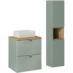 Conjunto de baño Jade Verde y Madera PETITS-MEUBLES - 50cm, 2 cajones, columna Conjunto de baño Jade Verde y Madera PETITS-MEUBLES - 50cm, 2 cajones, columna