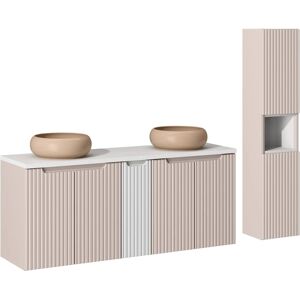 PETITS-MEUBLES Conjunto de muebles con doble lavabo 140cm 5 puertas y columna PETITS-MEUBLES Conjunto de muebles con doble lavabo 140cm 5 puertas y columna