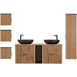 PETITS-MEUBLES Ensemble salle de bain double lavabo - 140cm, Bois et Noir PETITS-MEUBLES Ensemble salle de bain double lavabo - 140cm, Bois et Noir