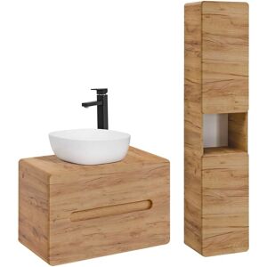 Conjunto de baño PETITS-MEUBLES Arun Madera 80cm - Suspendido, Lavabo de cerámica, Cierre silencioso Conjunto de baño PETITS-MEUBLES Arun Madera 80cm - Suspendido, Lavabo de cerámica, Cierre silencioso