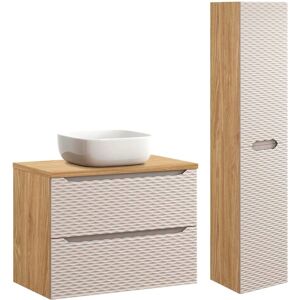 Conjunto de baño Elora Beige y Madera 80cm PETITS-MEUBLES Conjunto de baño Elora Beige y Madera 80cm PETITS-MEUBLES