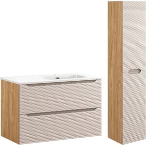Conjunto de Muebles de Baño PETITS-MEUBLES - 90cm Reversible Beige y Madera Conjunto de Muebles de Baño PETITS-MEUBLES - 90cm Reversible Beige y Madera