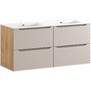 Mueble doble lavabo Elora - 120cm con madera y beige Mueble doble lavabo Elora - 120cm con madera y beige