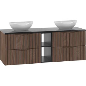 PETITS-MEUBLES Lavabo Doble 140cm Siena Madera y Negro - Mueble de Baño PETITS-MEUBLES Lavabo Doble 140cm Siena Madera y Negro - Mueble de Baño