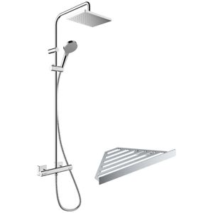Hansgrohe Vernis Shape 230 Système de Douche Chrome - Tête de Douche, Raccord Thermostatique, Étagère d'angle - Publicité Hansgrohe Vernis Shape 230 Système de Douche Chrome - Tête de Douche, Raccord Thermostatique, Étagère d'angle - Publicité