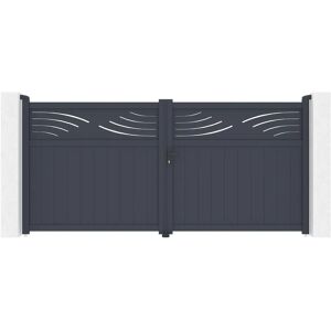Portail en aluminium Casanoov - Motif nature - 340x160cm - Gris - Publicité Portail en aluminium Casanoov - Motif nature - 340x160cm - Gris - Publicité