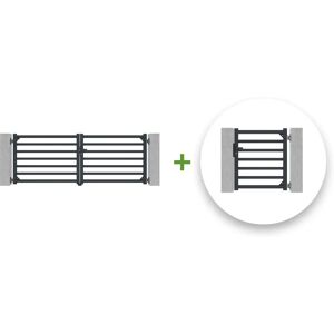 Casanoov - Juego de Puerta de Aluminio con Barras Horizontales, Gris - Puertas Casanoov - Juego de Puerta de Aluminio con Barras Horizontales, Gris - Puertas