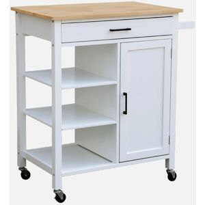 Sweeek Bendor Kitchen Cart - Wooden Tray, White, 83x47x91 cm Sweeek Bendor Kitchen Cart - Wooden Tray, White, 83x47x91 cm