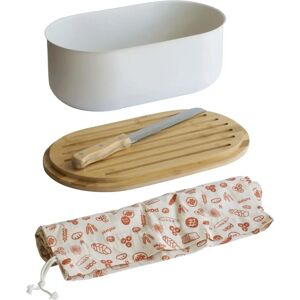 Pebbly Brotkasten-Set - Umkehrbarer Bambusdeckel, Messer, Baumwollbeutel Pebbly Brotkasten-Set - Umkehrbarer Bambusdeckel, Messer, Baumwollbeutel