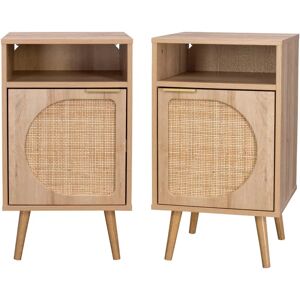 SWEEEK Eva Nightstands - Natural, Reversible Door, Wooden & Cane Decor SWEEEK Eva Nightstands - Natural, Reversible Door, Wooden & Cane Decor