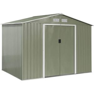 Sweeek Abri de jardin en métal - Ferrain 5.29m² Vert et Blanc - Cabane à outils avec deux portes coulissantes - Publicité Sweeek Abri de jardin en métal - Ferrain 5.29m² Vert et Blanc - Cabane à outils avec deux portes coulissantes - Publicité