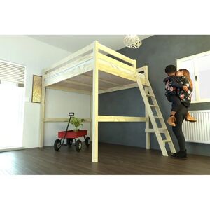 ABC MEUBLES Letto a Mezzanine in Pino Marittimo con Scala Inclinata - 160x200, Finitura Naturale ABC MEUBLES Letto a Mezzanine in Pino Marittimo con Scala Inclinata - 160x200, Finitura Naturale