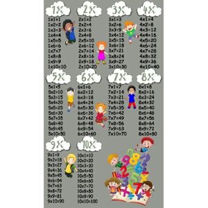 Kinder Tapijt Mani Textile - Grijs - Vermenigvuldigings Tafel - 120x180cm Kinder Tapijt Mani Textile - Grijs - Vermenigvuldigings Tafel - 120x180cm