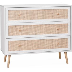Sweeek White Wooden and Cane 3-Drawer Chest - Vintage Style Sweeek White Wooden and Cane 3-Drawer Chest - Vintage Style