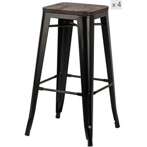 Nordlys Set 4 Industrial Steel and Wood Bar Stools - Bar Stool Nordlys Set 4 Industrial Steel and Wood Bar Stools - Bar Stool