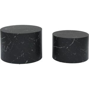 Sweeek - Set of 2 Nesting Round Tables with Marble Effect - Black Sweeek - Set of 2 Nesting Round Tables with Marble Effect - Black