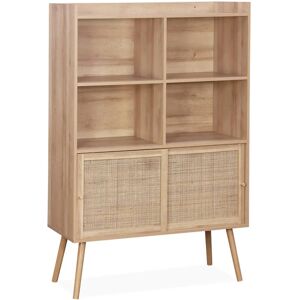 SWEEEK Natural Bookcase - 5 Shelves, 2 Sliding Doors - Vintage Style SWEEEK Natural Bookcase - 5 Shelves, 2 Sliding Doors - Vintage Style