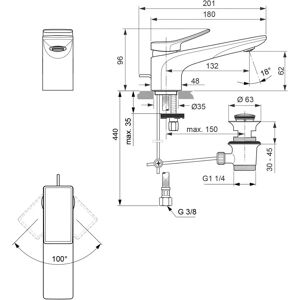 Mitigeur Lavabo Conca d'Ideal Standard - Drain Automatique - 132mm Projection - Publicité Mitigeur Lavabo Conca d'Ideal Standard - Drain Automatique - 132mm Projection - Publicité
