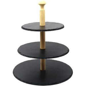 Kesper Etagere - Expositor de pizarra y bambú de 3 niveles - Elegante Kesper Etagere - Expositor de pizarra y bambú de 3 niveles - Elegante