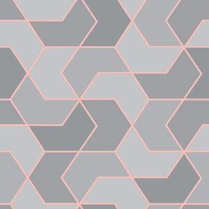Rasch Grey/Rose Gold Hexagon Wallpaper - Geometric Pattern Rasch Grey/Rose Gold Hexagon Wallpaper - Geometric Pattern