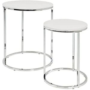 Haku Möbel Set of 2 MDF Side Tables with Chrome White Finish - Side Tables Haku Möbel Set of 2 MDF Side Tables with Chrome White Finish - Side Tables