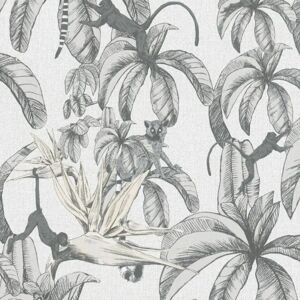 vidaXL Topchic Monkey Jungle Leaves Grey Black Wallpaper - Wallcovering vidaXL Topchic Monkey Jungle Leaves Grey Black Wallpaper - Wallcovering