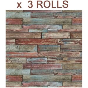 Erismann Wood Effect Wallpaper - Red, Blue, Brown - Wallpaper Erismann Wood Effect Wallpaper - Red, Blue, Brown - Wallpaper