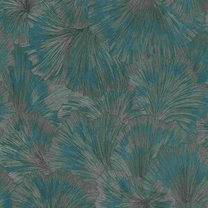 Erismann Teal Blätter-Textur Vinyl Tapete - Wandbekleding Erismann Teal Blätter-Textur Vinyl Tapete - Wandbekleding