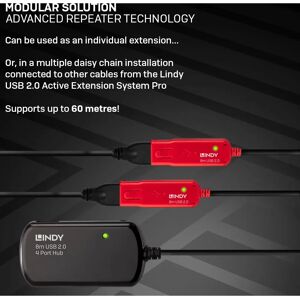 Lindy 42781 USB Hub - 4 Ports - Black - USB 2.0 Active Extension Lindy 42781 USB Hub - 4 Ports - Black - USB 2.0 Active Extension