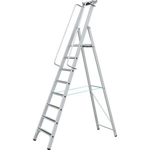 ZARGES Aluminum Ladder with Platform, 8 Steps, Support Rails - Ladder ZARGES Aluminum Ladder with Platform, 8 Steps, Support Rails - Ladder