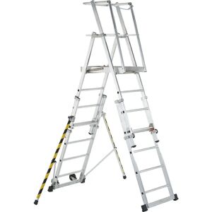 ZARGES Aluminum Telescopic Platform Ladder - 7 Steps, Light Gray, Light Blue - Telescopic Ladder ZARGES Aluminum Telescopic Platform Ladder - 7 Steps, Light Gray, Light Blue - Telescopic Ladder