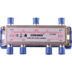 Schwaiger VTF8846 241 Kabelový rozdělovač - 6 výstupů - 2400 MHz - Nerezová ocel Schwaiger VTF8846 241 Kabelový rozdělovač - 6 výstupů - 2400 MHz - Nerezová ocel