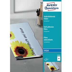 Transparante zelfklevende folie Avery 2501 - Voor inkjetprinters Transparante zelfklevende folie Avery 2501 - Voor inkjetprinters