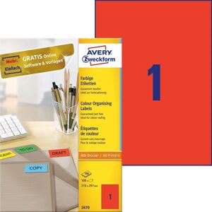 Avery 3470 Label - Self-adhesive, A4, Red - Label Avery 3470 Label - Self-adhesive, A4, Red - Label